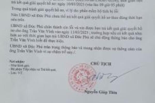 Thông báo xin lỗi và hẹn lại ngày trả kết quả